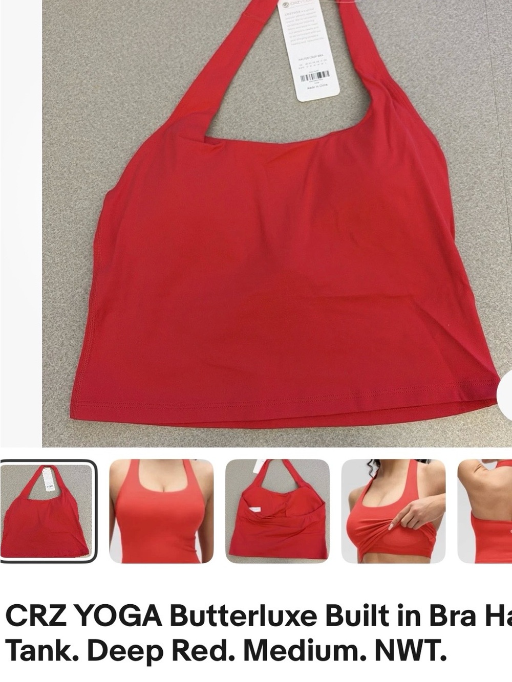 CRZ YOGA Deep Red Halter Crop Bra Medium - Picture 4 of 4